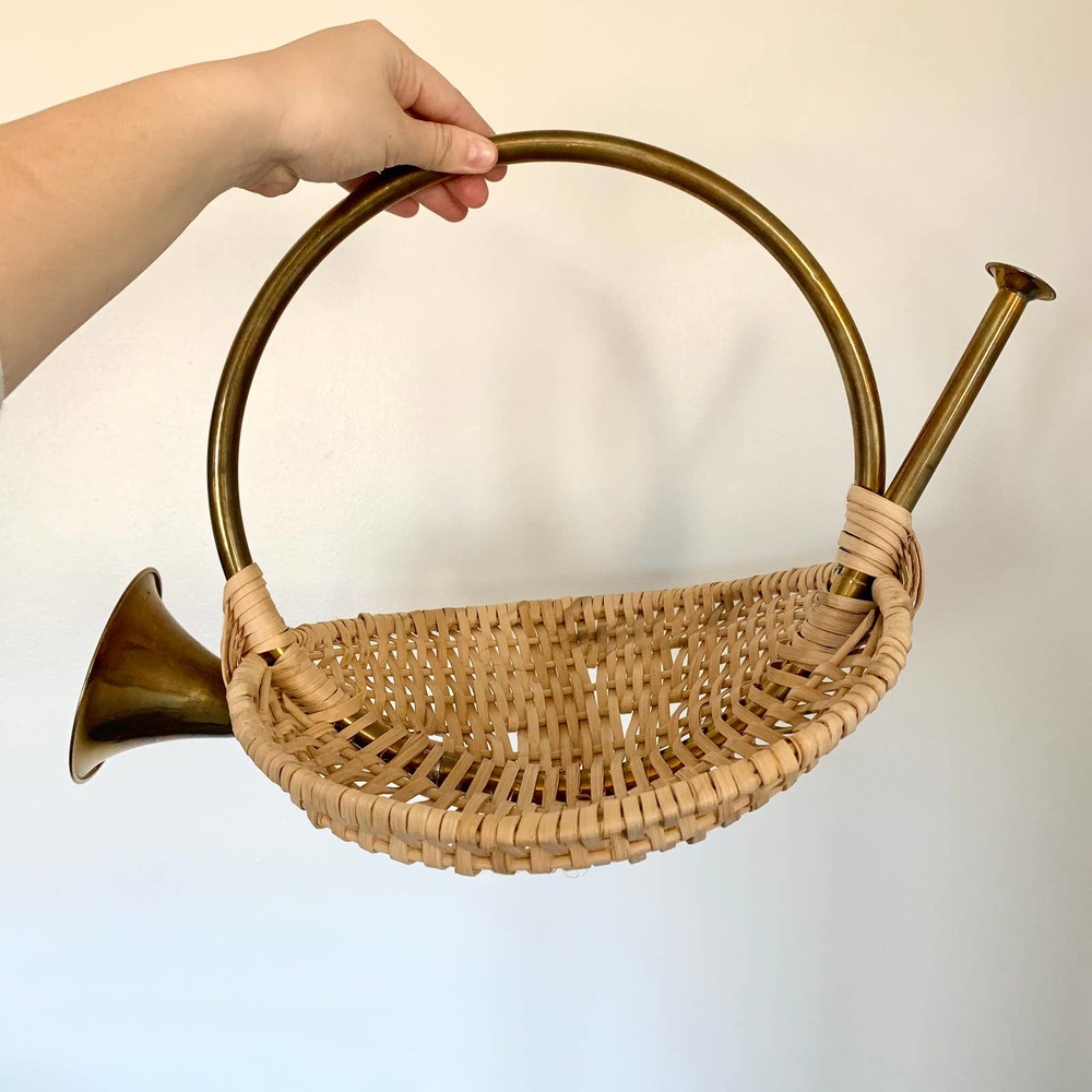 Vintage Bronze Woven Trumpet Trug Basket